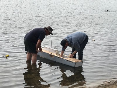 Nige assisting Andrew with ballast