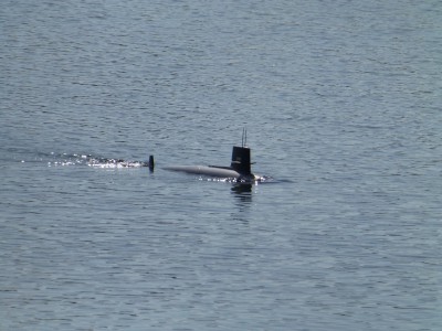 USS Scorpion running at speed on the surface