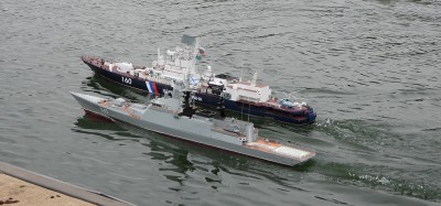 The Russians putting on a high speed close quarters sailing demonstration for the other skippers