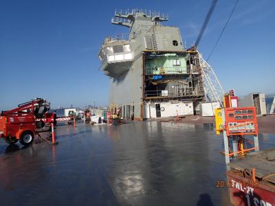 Bridge section in place on the flight deck.