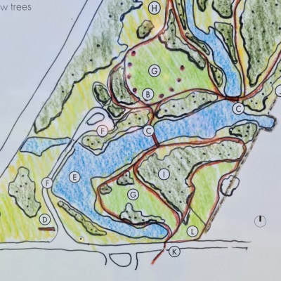 Just below the &quot;F&quot; is where the wharves and boat ramp will be located.   The area will be cleared of reeds etc up past the large bridge &quot;C&quot; so we should have a good amount of space.